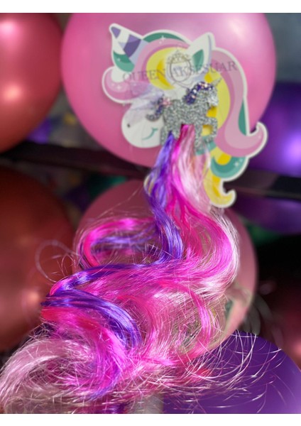 Unicorn Simli Parlak Pembe Lila Fuşya Sarkıt Çocuk Saç Postiş Toka