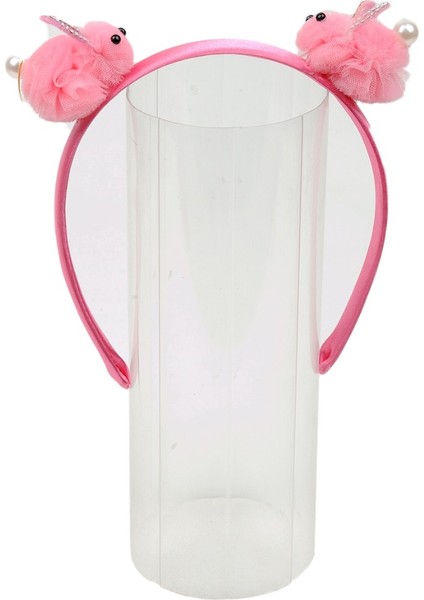 Sevimli Pon Pon Tavşanlar Inci Taşlı Pembe Saten Taç Çocuk Tacı