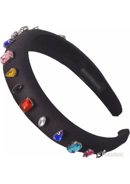 Kristal Renkli Taş Işlemeli Bombeli Süngerli Siyah Parlak Taç modelleri