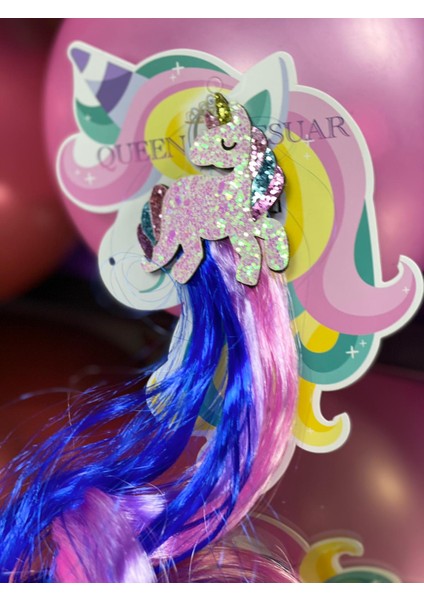 Unicorn Simli Parlak Pembe Mor Lila Lacivert Saks Sarkıt Çocuk Saç Postiş Toka