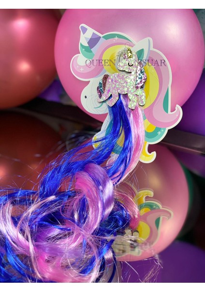 Unicorn Simli Parlak Pembe Mor Lila Lacivert Saks Sarkıt Çocuk Saç Postiş Toka fiyatları