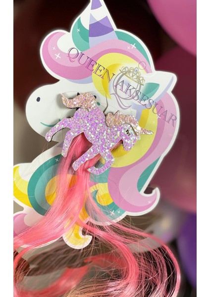 Unicorn Simli Parlak Pembe Yavruağzı Sarı Sarkıt Çocuk Saç Postiş Toka fiyatları