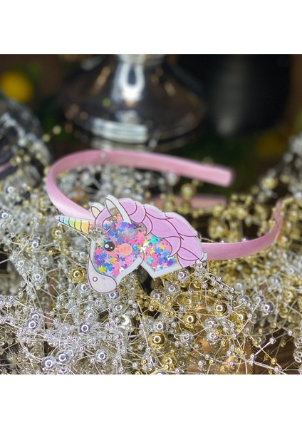 3D Pleksi Cam Pullu Taşlı 3 Boyut Büyük Unicorn Çocuk Tacı Pembe Saten Taç modelleri