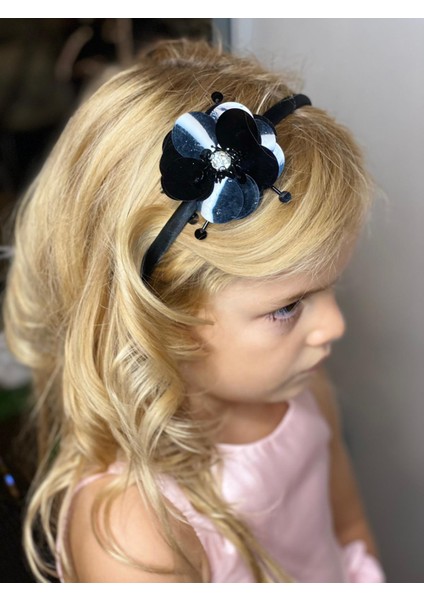 Iri Parlak Ayna Pullu Taşlı Özel Tasarım Çiçekli Saten Taç Siyah modelleri