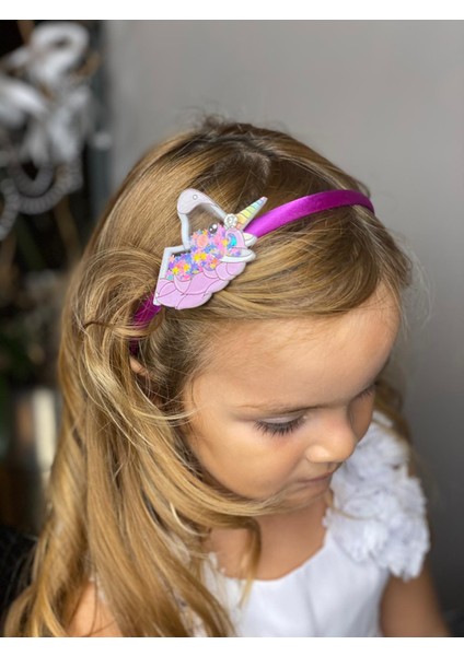 3D Pleksi Cam Pullu Taşlı 3 Boyut Büyük Unicorn Çocuk Tacı Fuşya Pembe Saten Taç modelleri