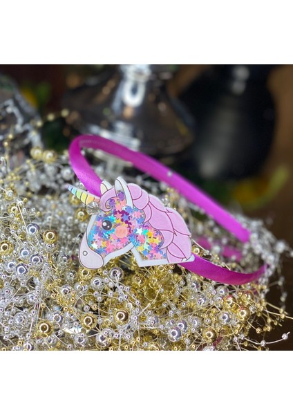 3D Pleksi Cam Pullu Taşlı 3 Boyut Büyük Unicorn Çocuk Tacı Fuşya Pembe Saten Taç fırsatları