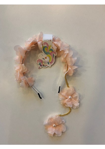 Yeni Trend Moda Inci Çiçek Sarkıt Zincirli Anne Çocuk Nedime Taç Pembe