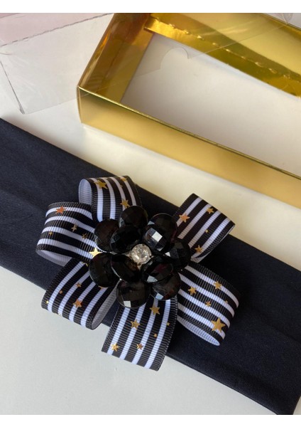 Siyah Çiçek Taş Broşlu Saç Bandı Esnek Yumuşak Pamuklu Anne Kız Çocuk Bebek Saç Bandı fiyatları