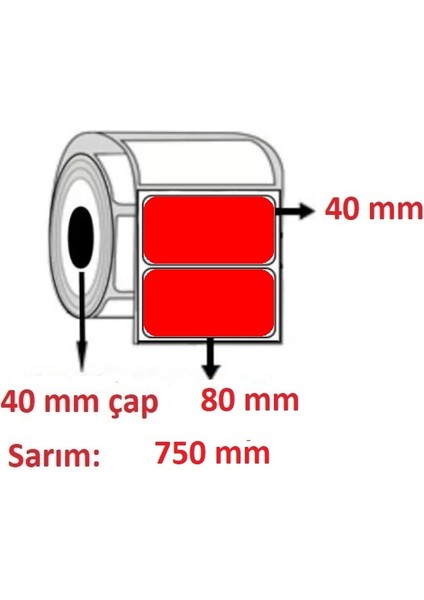 80X40 Kuşe Etiket Kırmızı ( 750 Li )