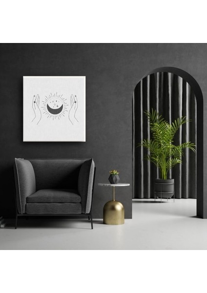 Line Art Eller Arasında Ay Mistik Enerji Kanvas Tablo fiyatları