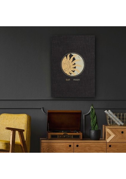Sun Moon Yazılı Güneş ve Ay Kanvas Tablo