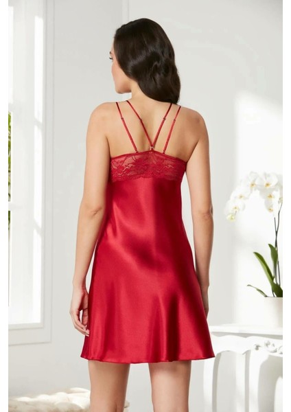 Saten Dantelli Gecelik ve Sabahlık Takımı 4375 Kırmızı fırsatları