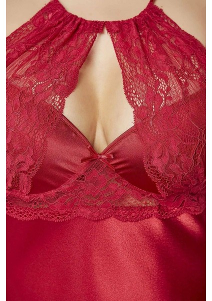Saten Dantelli Gecelik ve Sabahlık Takımı 4375 Kırmızı indirimleri