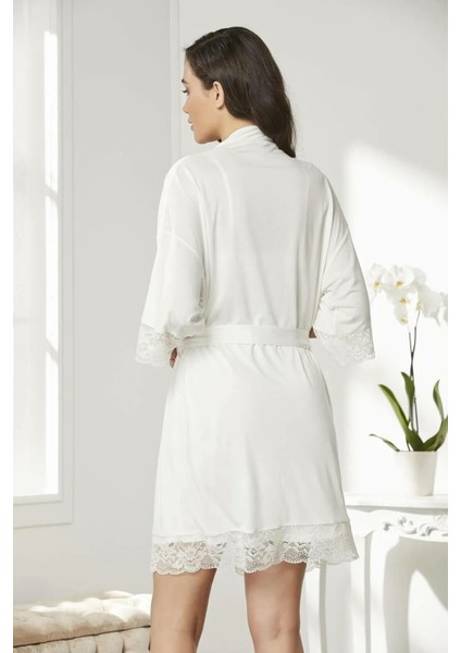 Penye Dantelli Gecelik Sabahlık Takım 4020 Ekru modelleri