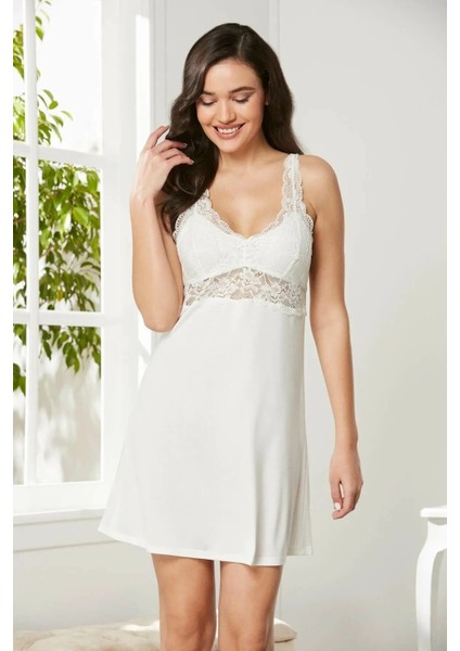 Penye Dantelli Gecelik Sabahlık Takım 4020 Ekru fırsatları