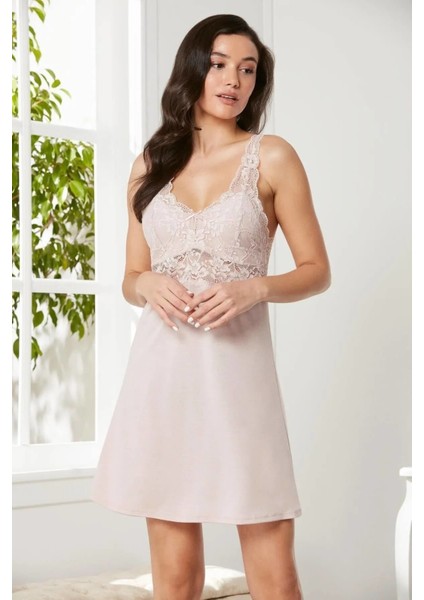 Penye Dantelli Gecelik Sabahlık Takım 4020 Pudra indirimleri