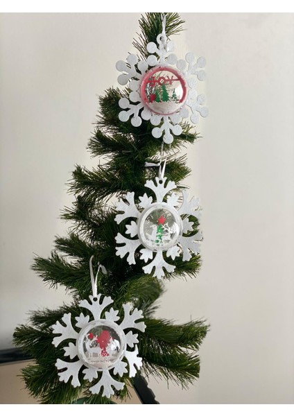 Yeni Yıl Yılbaşı Özel Lüks Beyaz Kar Küresi Kar Tanesi Fanus Dekorasyon Çam Ağacı Süs Tekli modelleri