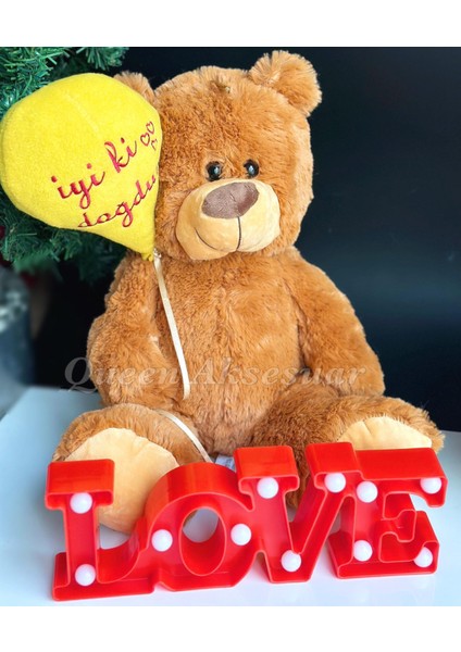 Iyi Ki Doğdun Yazılı Dev Peluş Oyuncak Ayıcık Love Masa Gece Lambası Ayı Doğum Günü Hediye Seti