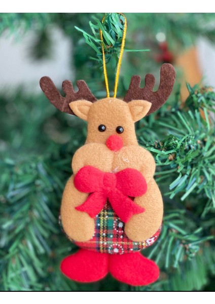 Yeni Yıl Yılbaşı Lüks Ithal Koleksiyonluk Çam Ağacı Süsü Pofuduk 3boyutlu Geyik