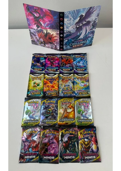 Pokemon Oyun Kartı Set 4 Set Bir Arada 16 Paket Pokemon Kart & Pokemon Kart Albüm