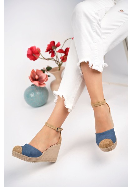 Dolgu Topuk Hasır Lacivert Kot Karnıyarık Ayakkabı modelleri