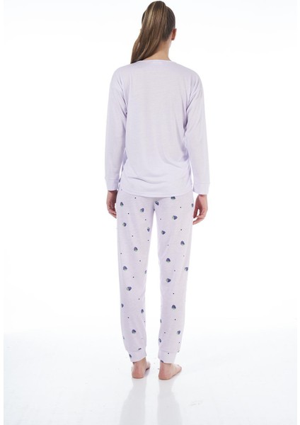 22134 Kadın Üzüm Desenli Uzun Kollu Viskon Pijama Takım modelleri