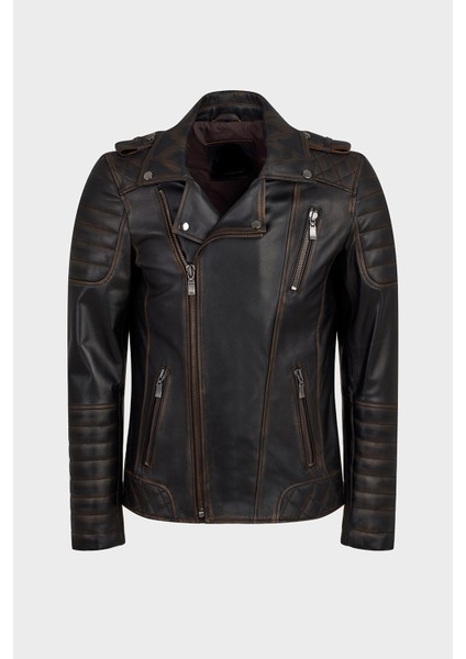 Mount Erkek Biker Vintage Deri Ceket