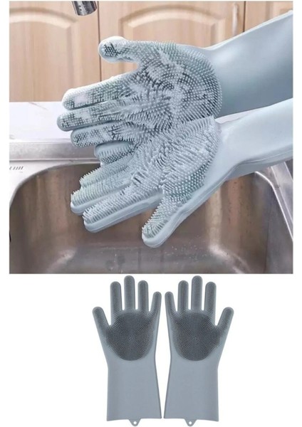 Sihirli Silikon Bulaşık Eldiveni Tırtıklı Magic Gloves Mutfak Banyo Temizleme