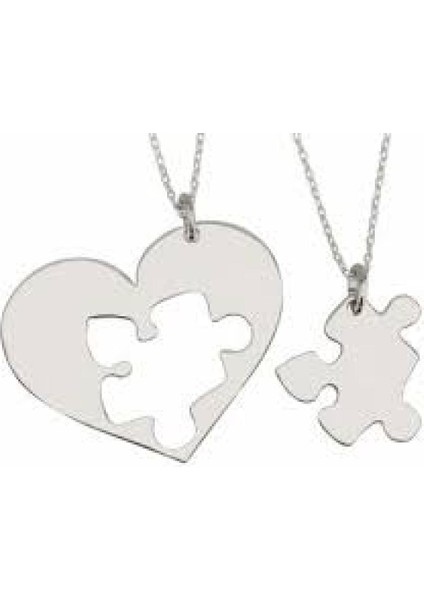 Gümüş Puzzle Kolye 2 Kişi Için Tasarlanmış Puzzle Kalpli Kolye