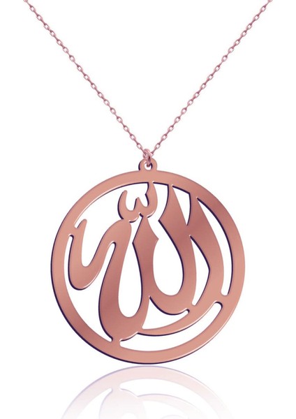 Rose Renkli Allah Yazılı Gümüş Kolye