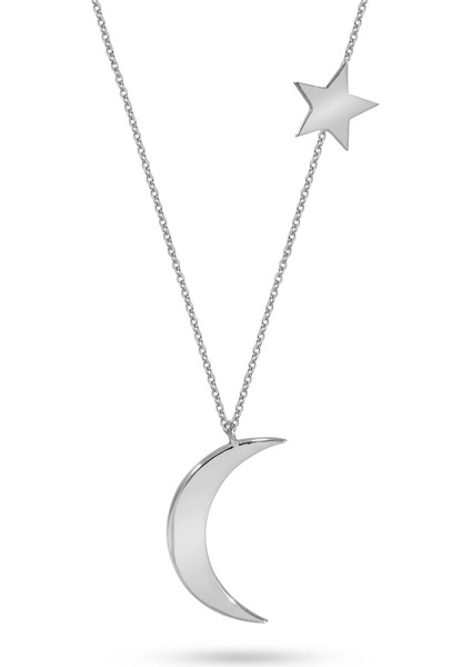 Yıldız ve Ay Kolyesi Gümüş Kadın Kolyesi