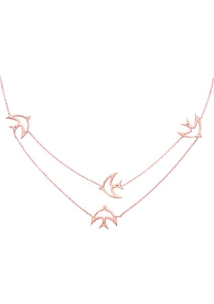 Rose Renkli Kırlangıç Kolyesi Gümüş Kolye