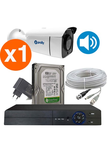 1 Kameralı Set AHD 5MP Sesli