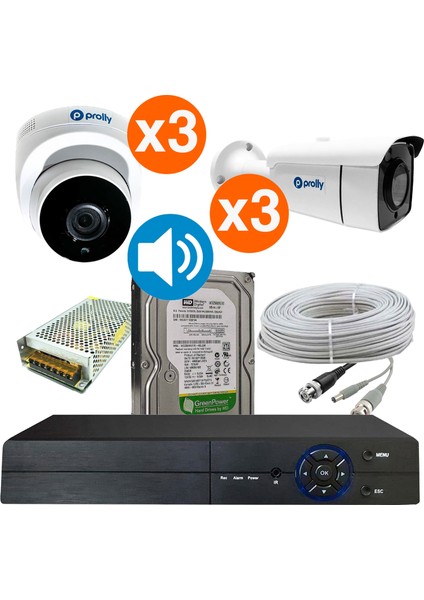 6 Kameralı Set AHD 5MP Sesli