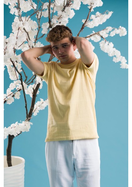 Slimfit Pamuklu Bisiklet Yaka Likralı Kısa Kol Erkek Triko Yazlık T-Shirt