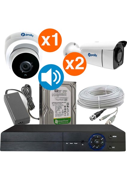 3 Kameralı Set AHD 5MP Sesli