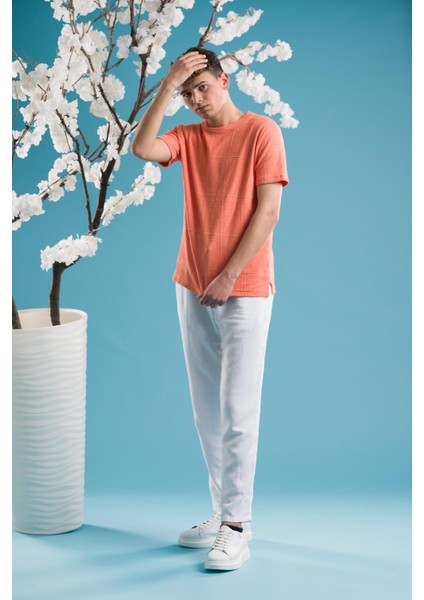 Slimfit Pamuklu Bisiklet Yaka Likralı Kısa Kol Erkek Triko Yazlık T-Shirt