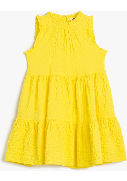 Elbise Fırfırlı Kolsuz Yuvarlak Yaka Katlı