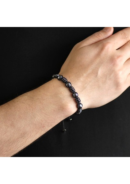 Makrome Örgülü Rondela-Küre Kesim Fasetalı Hematit Doğaltaş Bileklik modelleri