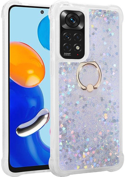 Xiaomi Redmi Note 12 Pro 4g Kılıf Simli Sıvılı Kalpli Yüzüklü Milce Kapak
