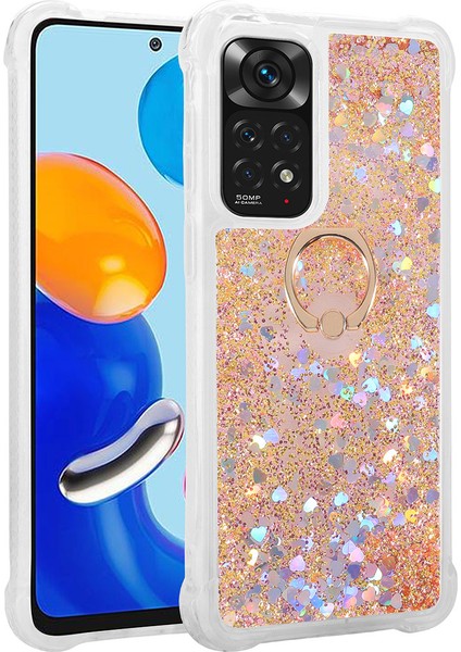Xiaomi Redmi Note 12 Pro 4g Kılıf Simli Sıvılı Kalpli Yüzüklü Milce Kapak