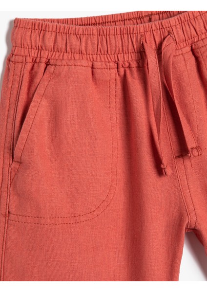 Şort Keten Karışımlı Beli Bağlamalı Cepli modelleri