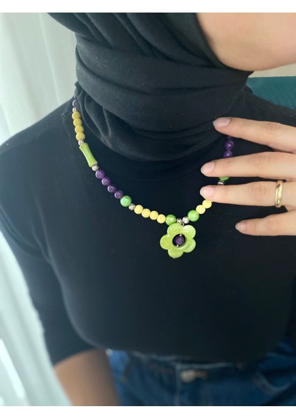 Sarı Havlit ve Mor Ceyt Doğal Taş Kolye