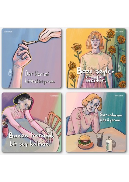 Kafka Okur 4’lü Set Bardak Altlığı-2