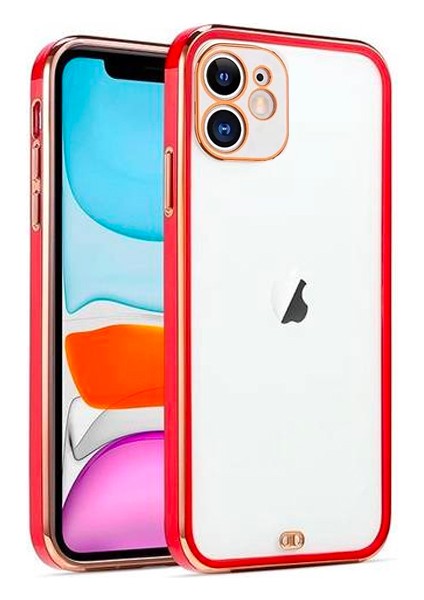 iPhone 12 6.1inç Gold Çerçeve Kamera Korumalı Silikon Bumper Kılıf