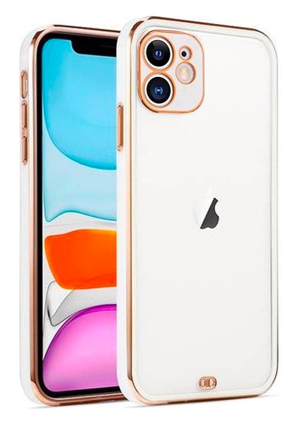 iPhone 12 6.1inç Gold Çerçeve Kamera Korumalı Silikon Bumper Kılıf