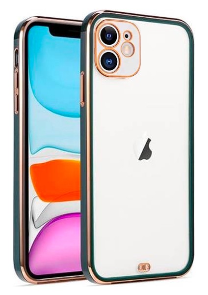 iPhone 12 6.1inç Gold Çerçeve Kamera Korumalı Silikon Bumper Kılıf