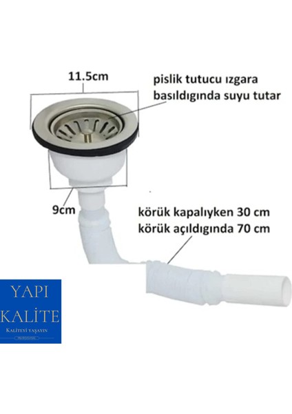 Körüklü Çöpmak Evye Lavabo Gider Sifonu Geniş Kafalı