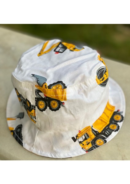 Erkek Bebek Çocuk Vinç Kamyon Araba Desenli Bucket Baget Şapka 4-7 Yaş