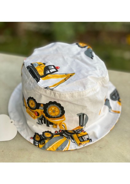 Erkek Bebek Çocuk Vinç Kamyon Araba Desenli Bucket Baget Şapka 4-7 Yaş
